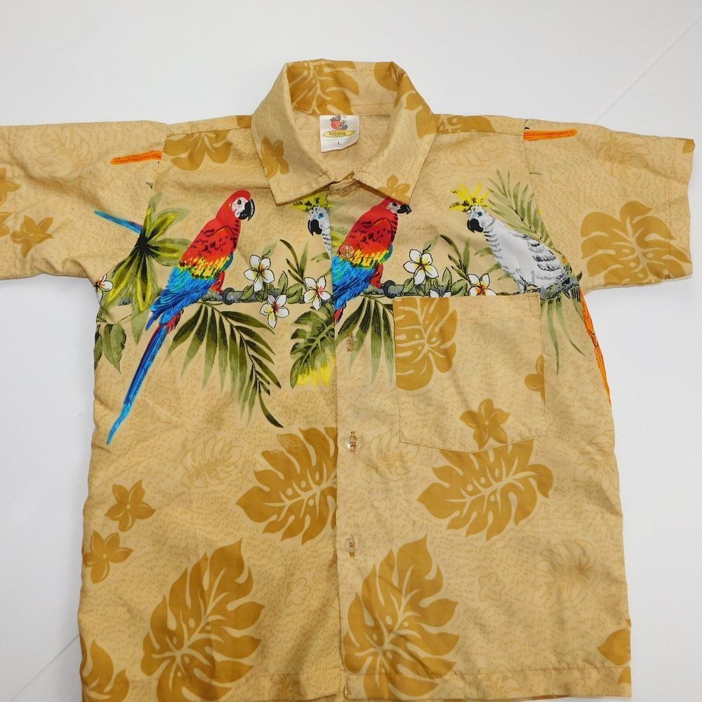 RIMA Kids Boy L (8 years ) Parrot Button Front short sleeve Hawaiian Shirt